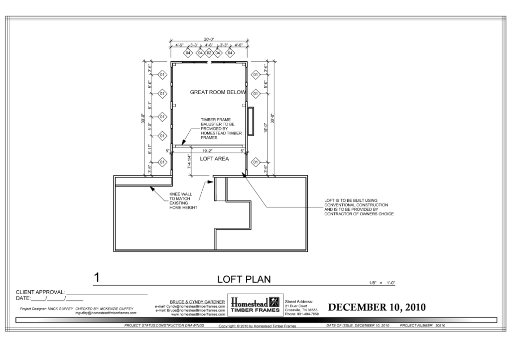 Loft plan drawing for custom timber frame built home