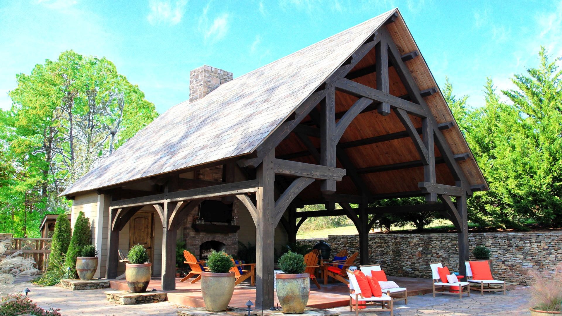 Photo of Completed Outdoor Timber Frame Pool Pavilion