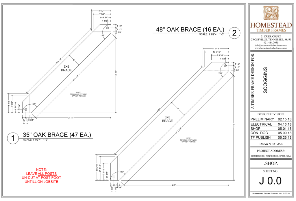 oak brace shop drawing for post timber frame barn